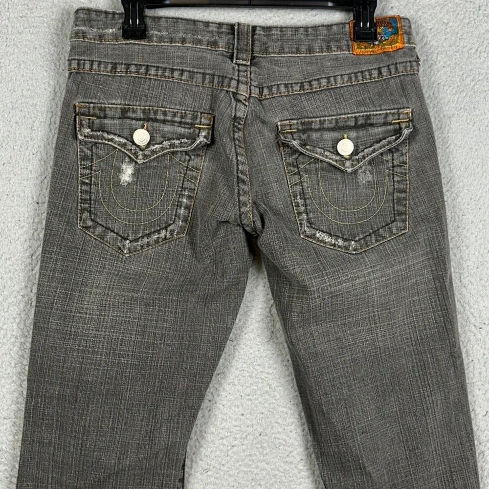 True Religion Joey Jeans Women 30 Grey Flare Ripped Distressed Denim Made In USA